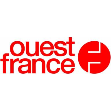 Logo de Ouest France, composé d'un texte rouge stylisé sur fond blanc